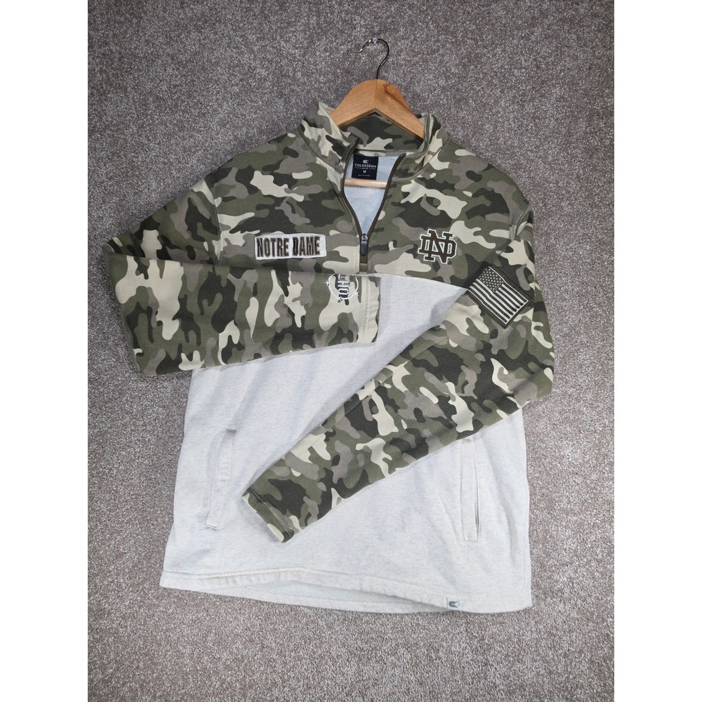 Colosseum Notre Dame Fighting Irish Camo Quarter Zip Pullover Mens Medium OHT - Picture 2 of 10